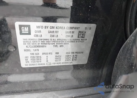 2019 Chevrolet Trax Lt z USA, uszkodzony, nr VIN KL7CJLSB3KB846914